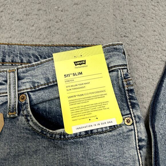 Levis Jeans Mens 34x32 Blue Denim 511 Slim‎ Straight Light Wash Paint Splatter - Picture 6 of 14